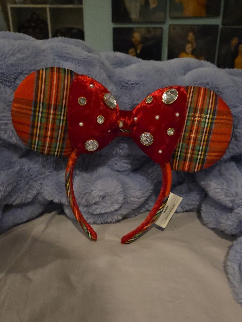 Red Plaid Jewel Bow Mouse Ear Headband & Red Plaid Mickey Mouse Loungefly Set